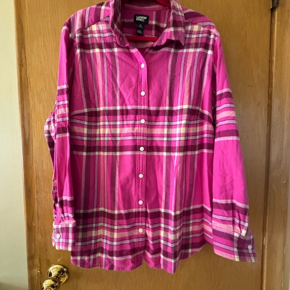 Lands' End Fuchsia Plaid Shirt